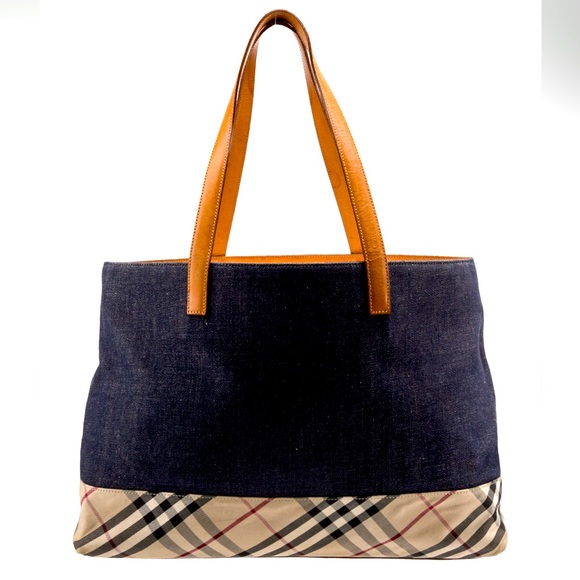 BURBERRY LONDON DENIM AND NOVA CHECK TOTE - Picture 1 of 8